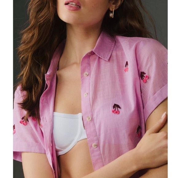 Anthropologie Maeve Cherry Surf Shirt, NWT - Picture 2 of 11